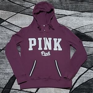 VS PINK 2015 LOGO MOCK-NECK QUARTER-ZIP HOODIE SWEATSHIRT